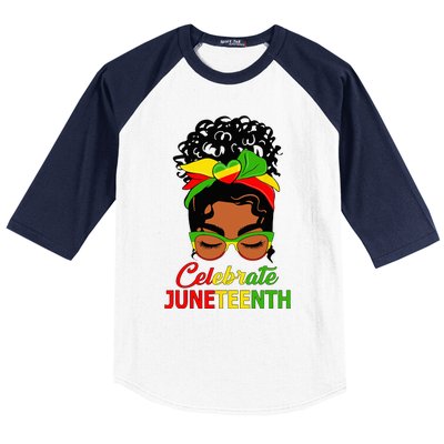 Black Wo Messy Bun Juneteenth Celebrate Indepedence Day Baseball Sleeve Shirt