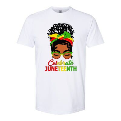 Black Wo Messy Bun Juneteenth Celebrate Indepedence Day Softstyle® CVC T-Shirt