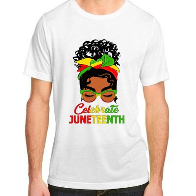 Black Wo Messy Bun Juneteenth Celebrate Indepedence Day Adult ChromaSoft Performance T-Shirt