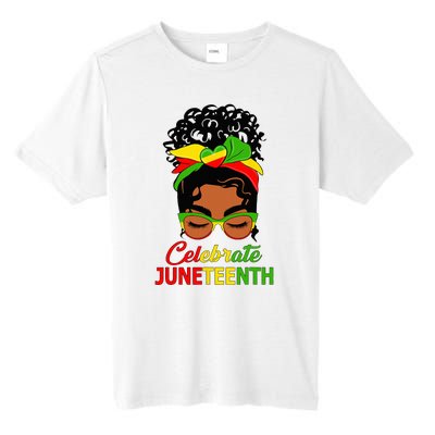 Black Wo Messy Bun Juneteenth Celebrate Indepedence Day Tall Fusion ChromaSoft Performance T-Shirt