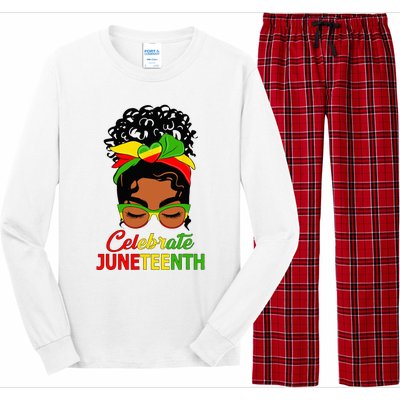 Black Wo Messy Bun Juneteenth Celebrate Indepedence Day Long Sleeve Pajama Set