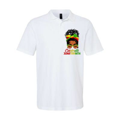 Black Wo Messy Bun Juneteenth Celebrate Indepedence Day Softstyle Adult Sport Polo