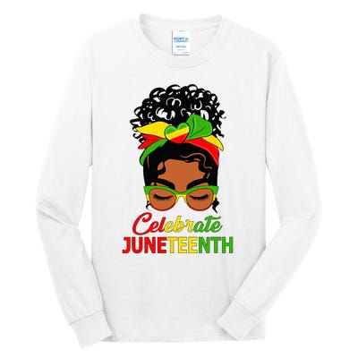 Black Wo Messy Bun Juneteenth Celebrate Indepedence Day Tall Long Sleeve T-Shirt