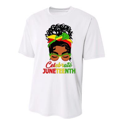 Black Wo Messy Bun Juneteenth Celebrate Indepedence Day Performance Sprint T-Shirt