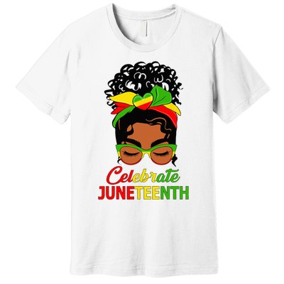 Black Wo Messy Bun Juneteenth Celebrate Indepedence Day Premium T-Shirt