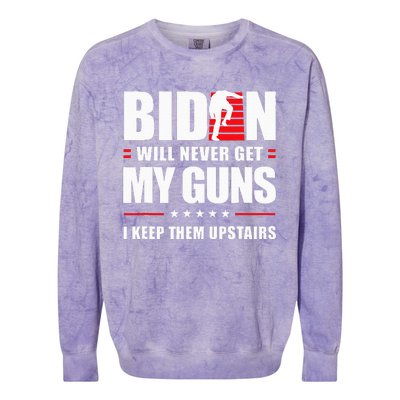 Biden Will Never Get My Guns I Keep Them Upstairs Colorblast Crewneck Sweatshirt