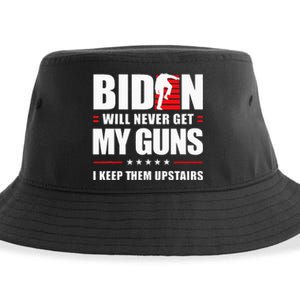 Biden Will Never Get My Guns I Keep Them Upstairs Sustainable Bucket Hat