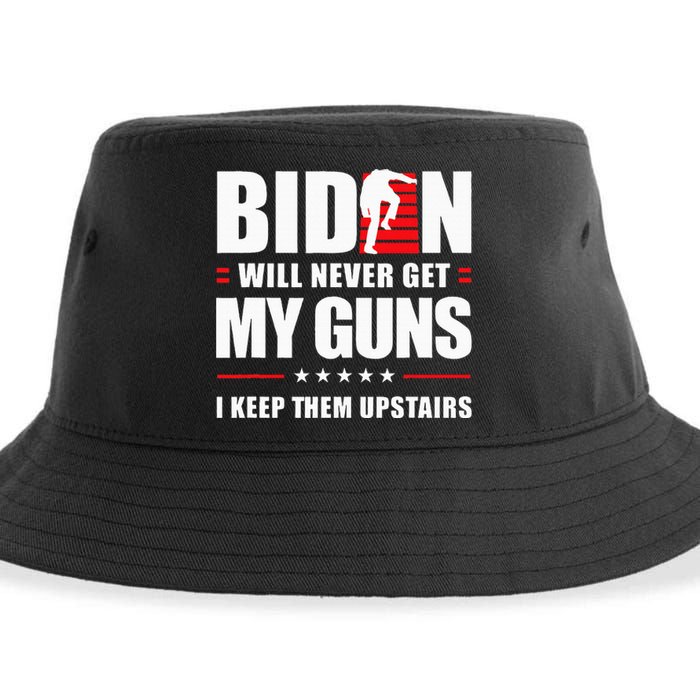 Biden Will Never Get My Guns I Keep Them Upstairs Sustainable Bucket Hat