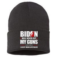 Biden Will Never Get My Guns I Keep Them Upstairs Sustainable Knit Beanie