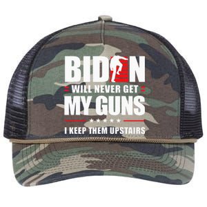 Biden Will Never Get My Guns I Keep Them Upstairs Retro Rope Trucker Hat Cap