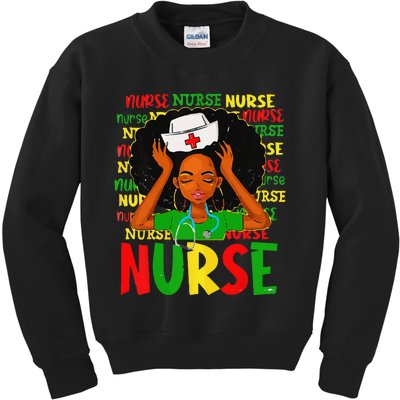 Black Woman Nurse Afro Retro Juneteenth Black History Month Kids Sweatshirt