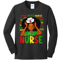 Black Woman Nurse Afro Retro Juneteenth Black History Month Kids Long Sleeve Shirt