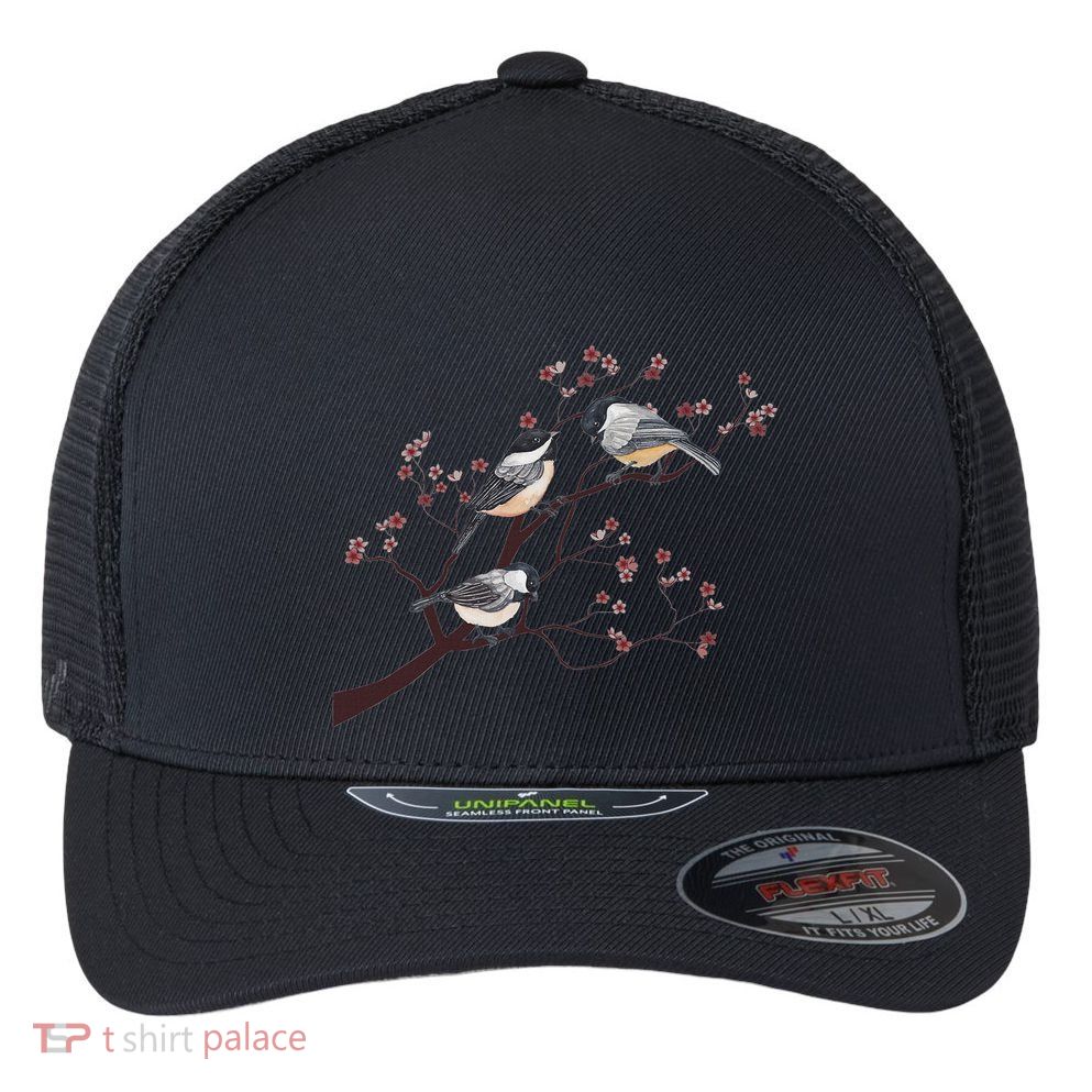 Bird Watching Nature Animal Vintage Blossom Chickadee Flexfit Unipanel Trucker Cap