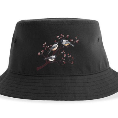 Bird Watching Nature Animal Vintage Blossom Chickadee Sustainable Bucket Hat