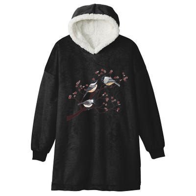 Bird Watching Nature Animal Vintage Blossom Chickadee Hooded Wearable Blanket