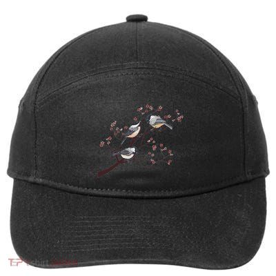 Bird Watching Nature Animal Vintage Blossom Chickadee 7-Panel Snapback Hat