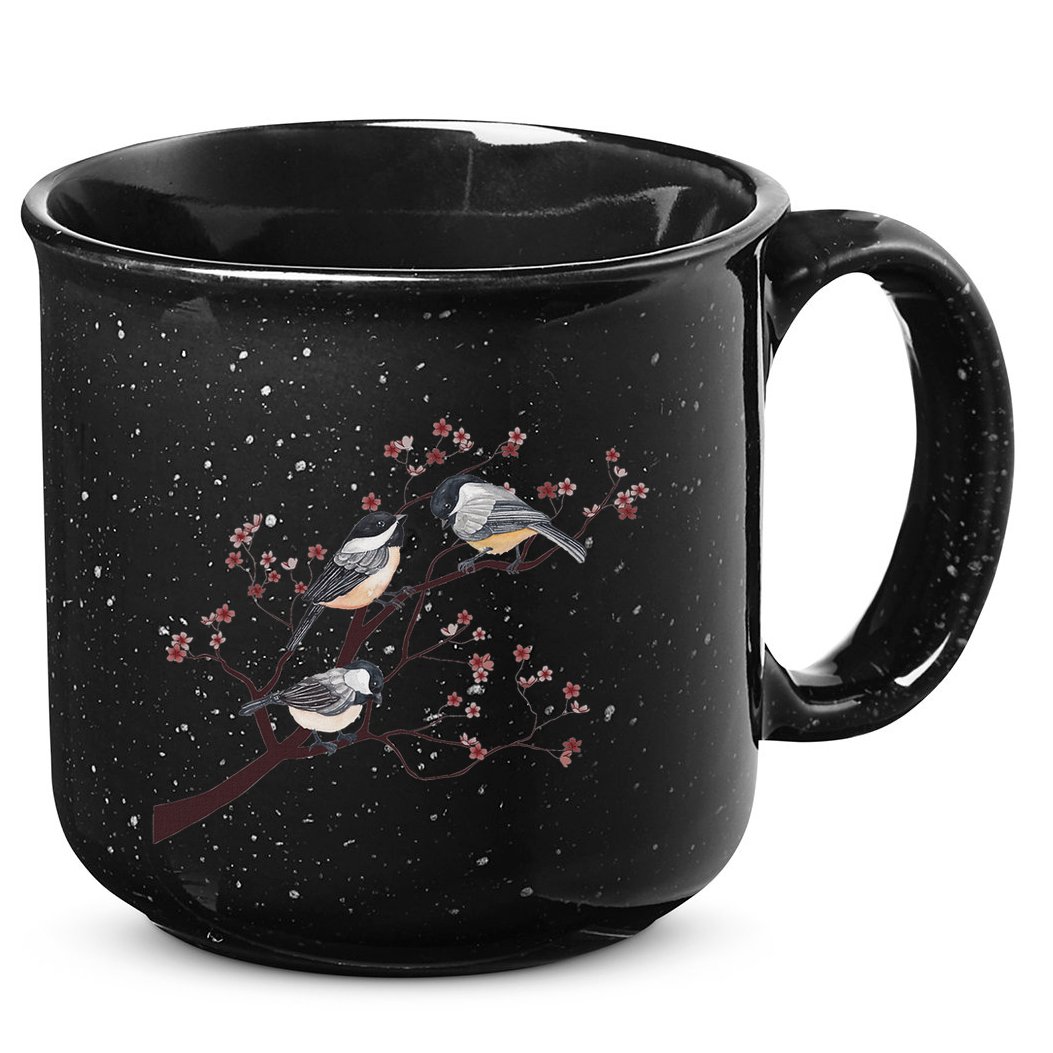 Bird Watching Nature Animal Vintage Blossom Chickadee 15oz Campfire Ceramic Mug
