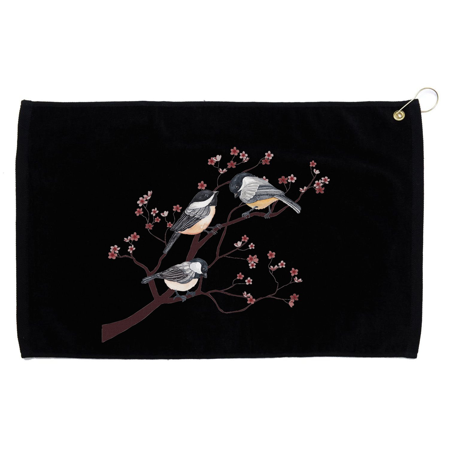 Bird Watching Nature Animal Vintage Blossom Chickadee Grommeted Golf Towel