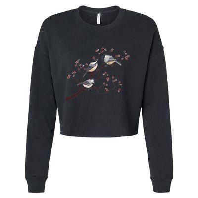 Bird Watching Nature Animal Vintage Blossom Chickadee Cropped Pullover Crew