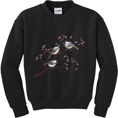 Bird Watching Nature Animal Vintage Blossom Chickadee Kids Sweatshirt