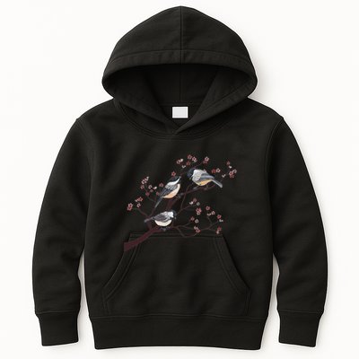 Bird Watching Nature Animal Vintage Blossom Chickadee Kids Hoodie