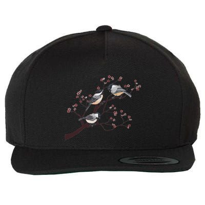 Bird Watching Nature Animal Vintage Blossom Chickadee Wool Snapback Cap