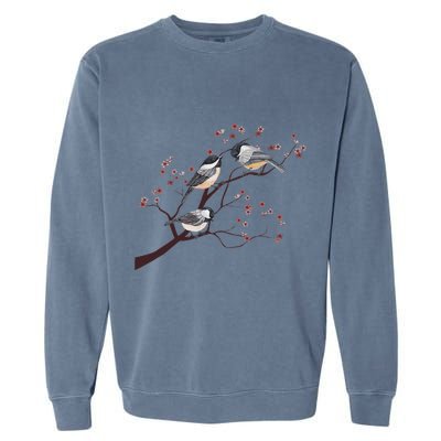 Bird Watching Nature Animal Vintage Blossom Chickadee Garment-Dyed Sweatshirt
