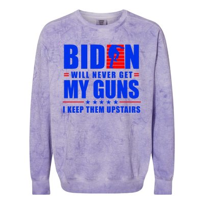 Biden Will Never Take My Guns Away I Keep Them Upstairs Colorblast Crewneck Sweatshirt