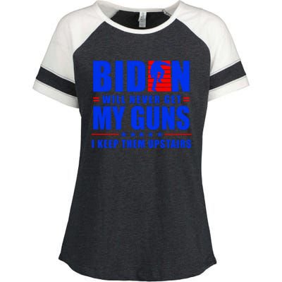 Biden Will Never Take My Guns Away I Keep Them Upstairs Enza Ladies Jersey Colorblock Tee