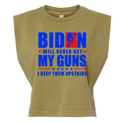 Biden Will Never Take My Guns Away I Keep Them Upstairs Garment-Dyed Women's Muscle Tee