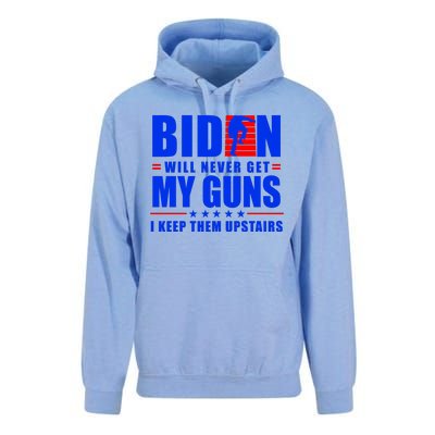 Biden Will Never Take My Guns Away I Keep Them Upstairs Unisex Surf Hoodie