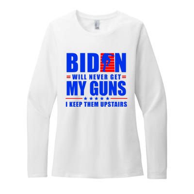 Biden Will Never Take My Guns Away I Keep Them Upstairs Womens CVC Long Sleeve Shirt