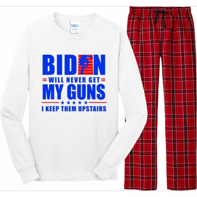 Biden Will Never Take My Guns Away I Keep Them Upstairs Long Sleeve Pajama Set