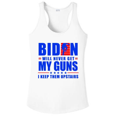 Biden Will Never Take My Guns Away I Keep Them Upstairs Ladies PosiCharge Competitor Racerback Tank
