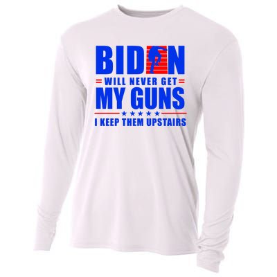 Biden Will Never Take My Guns Away I Keep Them Upstairs Cooling Performance Long Sleeve Crew