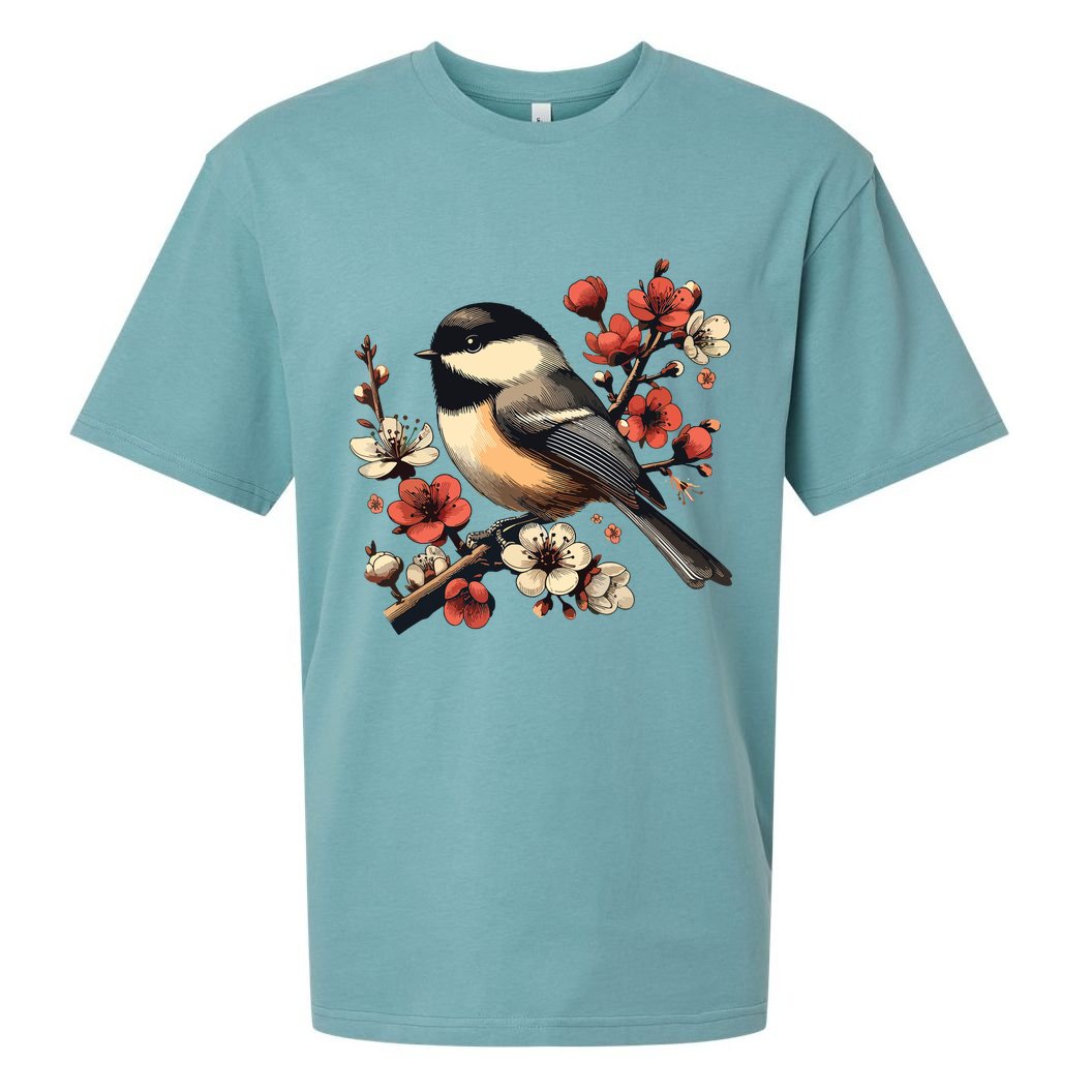 Bird Watching Nature Animal Vintage Blossom Chickadee Sueded Cloud Jersey T-Shirt