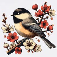 Bird Watching Nature Animal Vintage Blossom Chickadee Doggie Tank