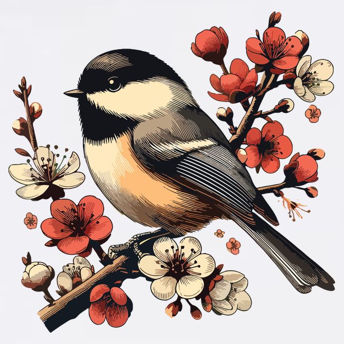 Bird Watching Nature Animal Vintage Blossom Chickadee Doggie Tank