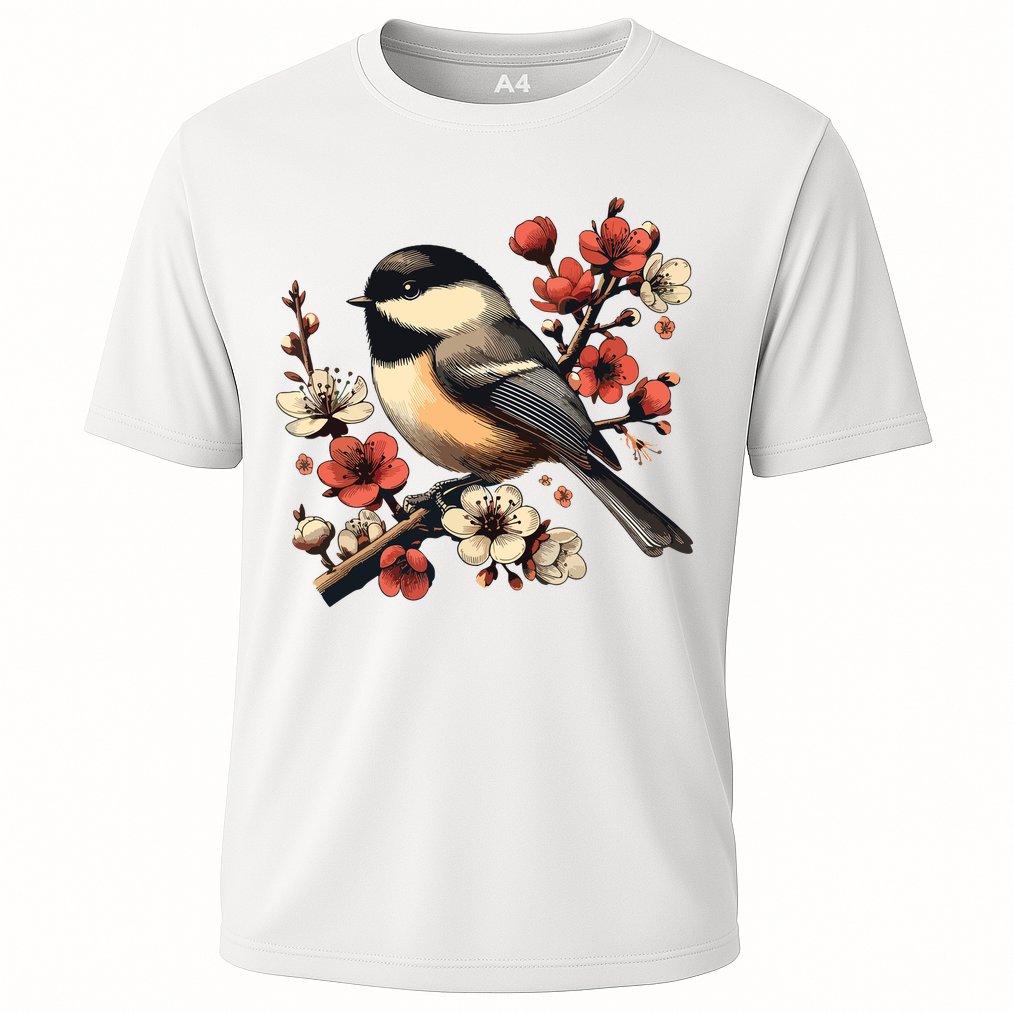 Bird Watching Nature Animal Vintage Blossom Chickadee Cooling Performance Crew T-Shirt
