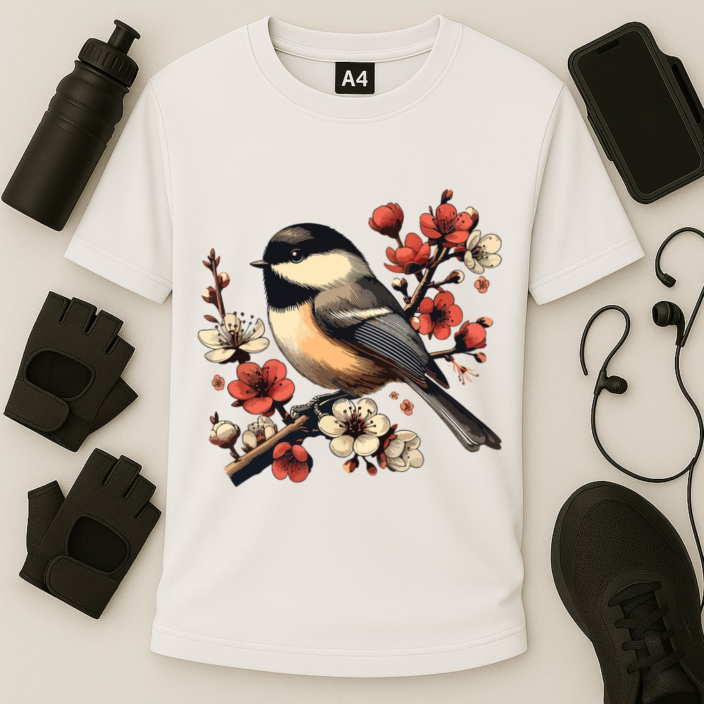 Bird Watching Nature Animal Vintage Blossom Chickadee Cooling Performance Crew T-Shirt