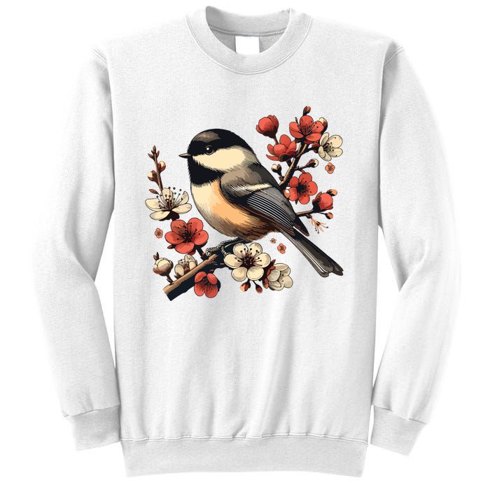 Bird Watching Nature Animal Vintage Blossom Chickadee Sweatshirt