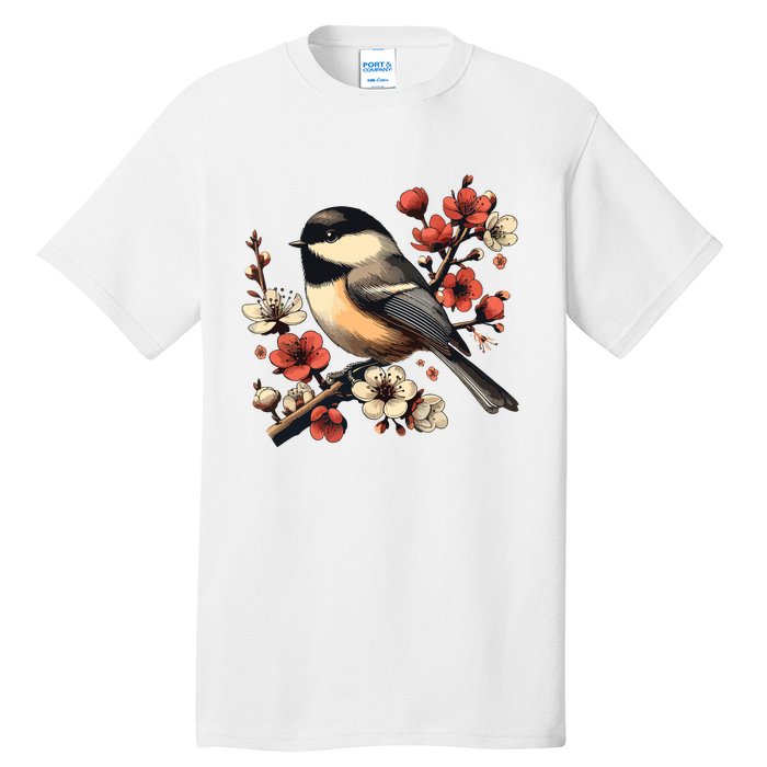 Bird Watching Nature Animal Vintage Blossom Chickadee Tall T-Shirt