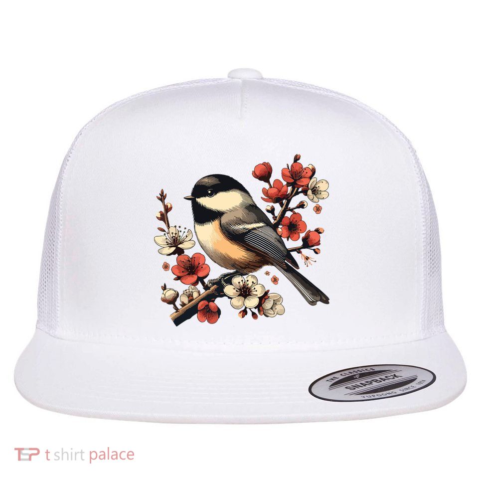 Bird Watching Nature Animal Vintage Blossom Chickadee Flatbill Hat