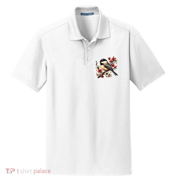 Bird Watching Nature Animal Vintage Blossom Chickadee Dry Zone Grid Polo