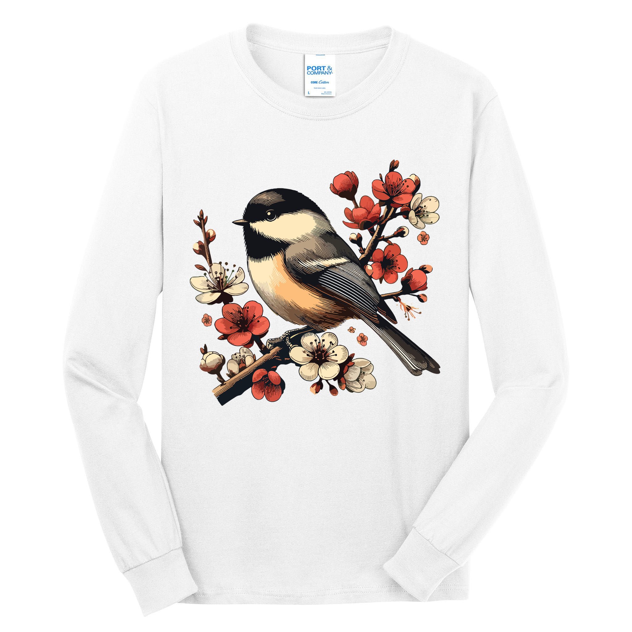 Bird Watching Nature Animal Vintage Blossom Chickadee Tall Long Sleeve T-Shirt