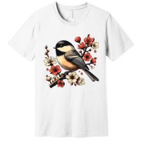 Bird Watching Nature Animal Vintage Blossom Chickadee Premium T-Shirt