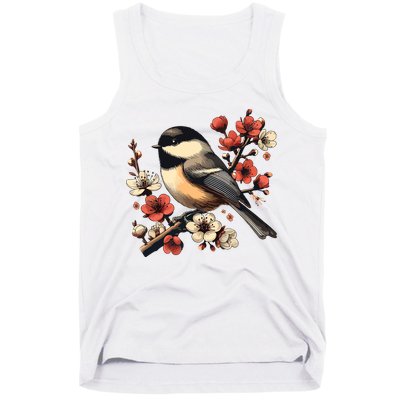Bird Watching Nature Animal Vintage Blossom Chickadee Tank Top