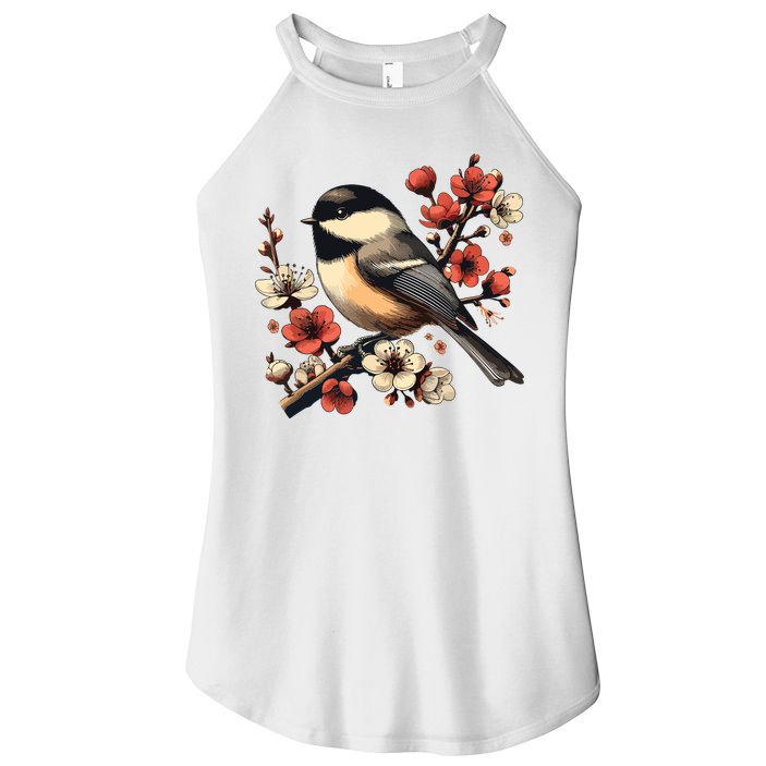 Bird Watching Nature Animal Vintage Blossom Chickadee Women's Perfect Tri Rocker Tank