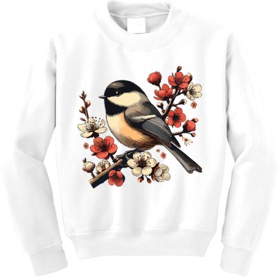 Bird Watching Nature Animal Vintage Blossom Chickadee Kids Sweatshirt