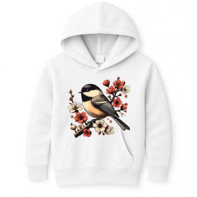 Bird Watching Nature Animal Vintage Blossom Chickadee Kids Hoodie